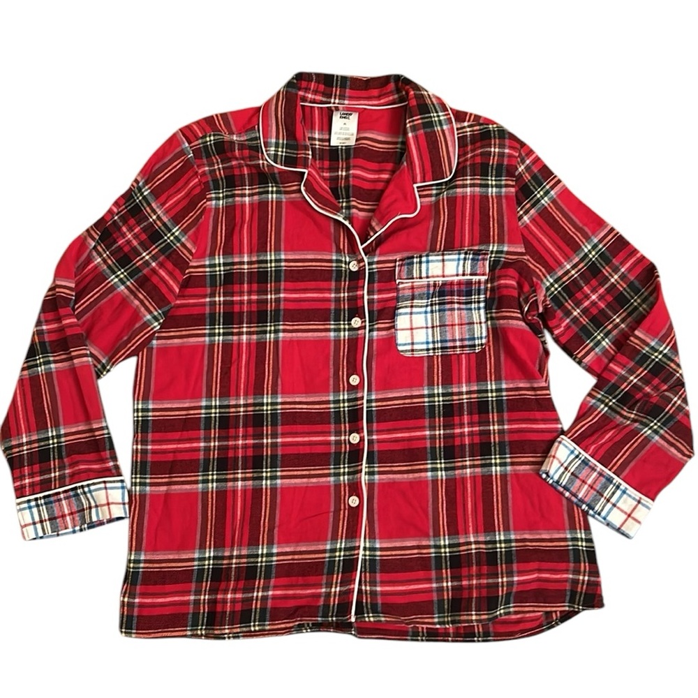 Lands' End Cotton Red Plaid Holiday Christmas Winter Pajama Top Women’s Size XL